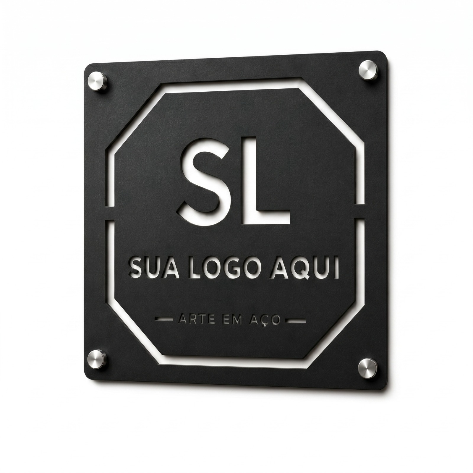 Placa de Logotipo em Aço para Empresa em aço — MadeBlack